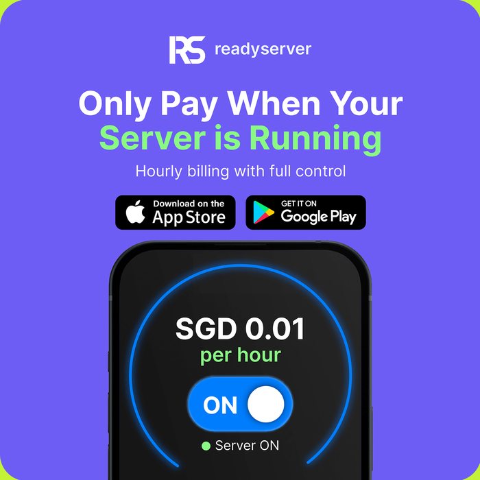 ReadyServer ad — Only pay when your server is running